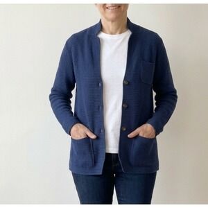Ferrante Italy Navy Blue Merino Wool Blend Knit Blazer Cardigan Sweater Womens L